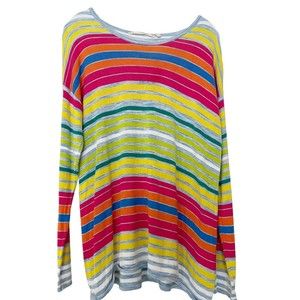 Soft Surroundings Oasis Stripe Long Sleeve Women's Sweater Colorful Spring XL